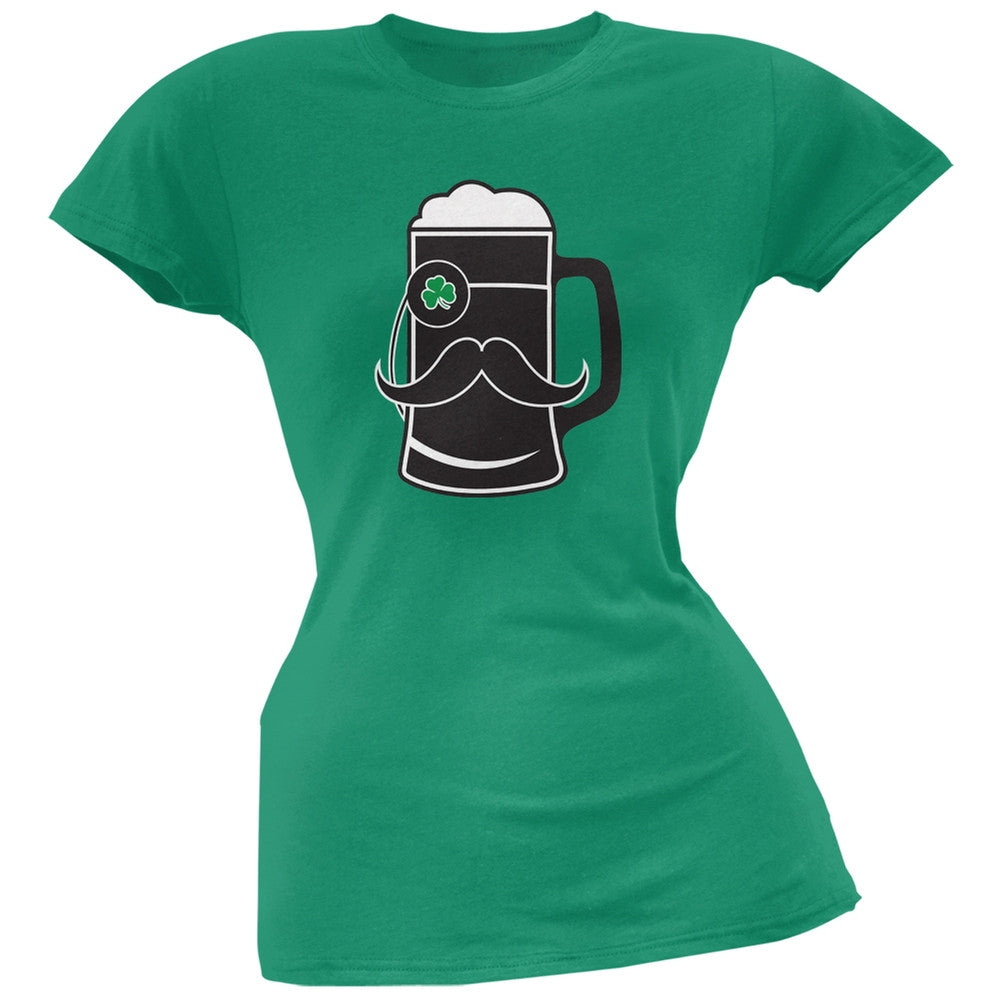 Beer Mug-stache Green Soft Juniors T-Shirt Juniors T-Shirts Old Glory SM Green