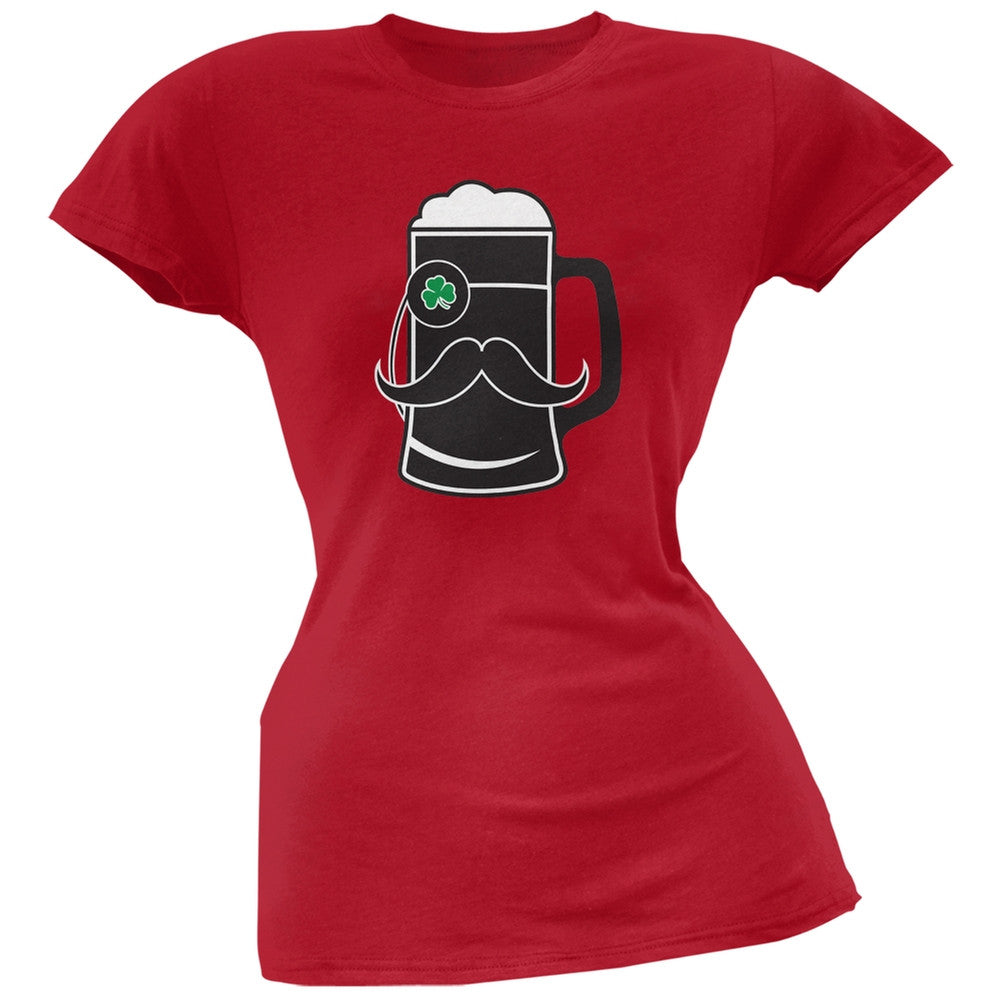 Beer Mug-stache Red Soft Juniors T-Shirt Juniors T-Shirts Old Glory SM Red