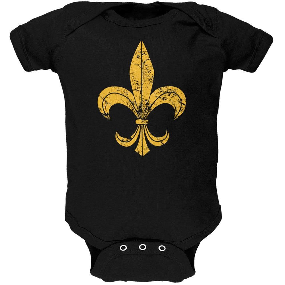 Mardi Gras-Distressed Fleur-de-lis Black Soft Baby One Piece Baby One Piece Old Glory 0-3M Black