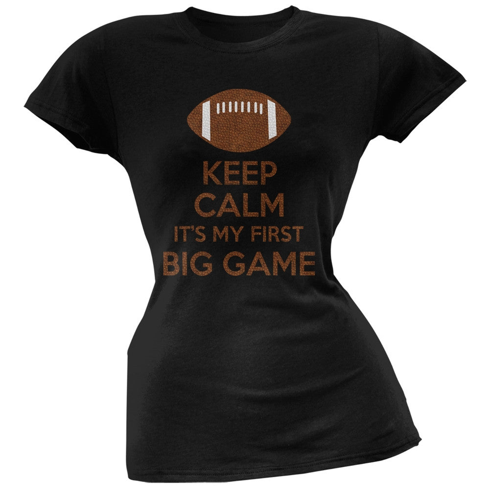 First Big Game Football Black Juniors Soft T-Shirt Juniors T-Shirts Old Glory 2XL Black