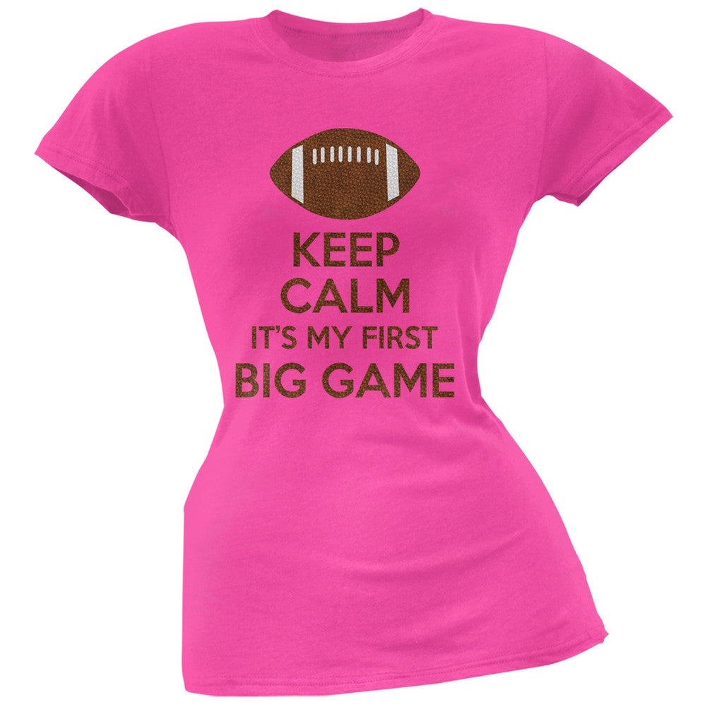 First Big Game Football Hot Pink Juniors Soft T-Shirt Juniors T-Shirts Old Glory 2XL Pink