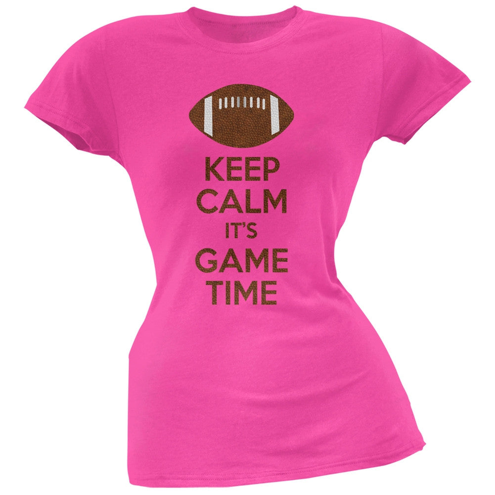 Keep Calm Game Time Football Hot Pink Juniors Soft T-Shirt Juniors T-Shirts Old Glory 2XL Pink