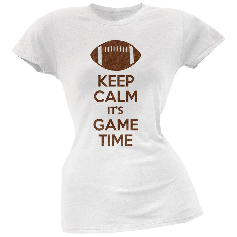 Keep Calm Game Time Football White Juniors Soft T-Shirt Juniors T-Shirts Old Glory 2XL White