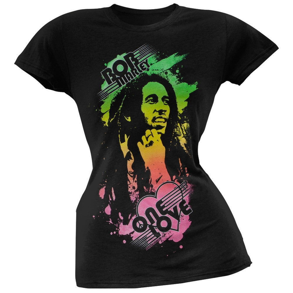 Bob Marley - One Love Pink Heart Juniors T-Shirt Juniors T-Shirts Bob Marley SM Black