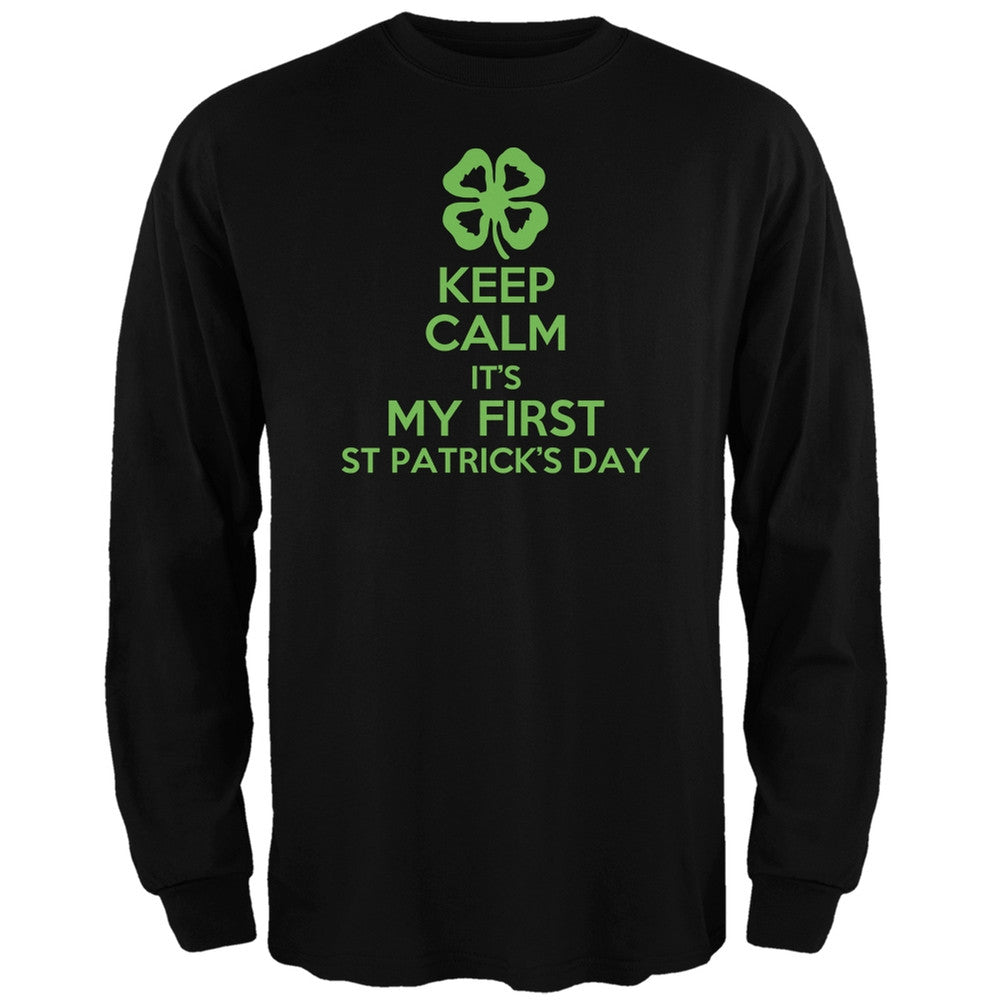 First St Patricks Day Clover Black Adult Long Sleeve Men's Long Sleeves Old Glory 2XL Black