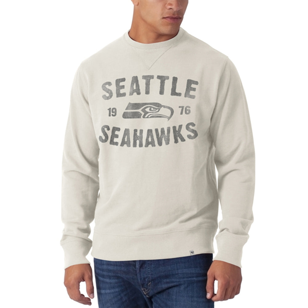 Seattle Seahawks - Est 1976 Logo Striker Sandstone Premium Crew Neck Sweatshirt Men's Sweatshirts Seattle Seahawks MD Off-White