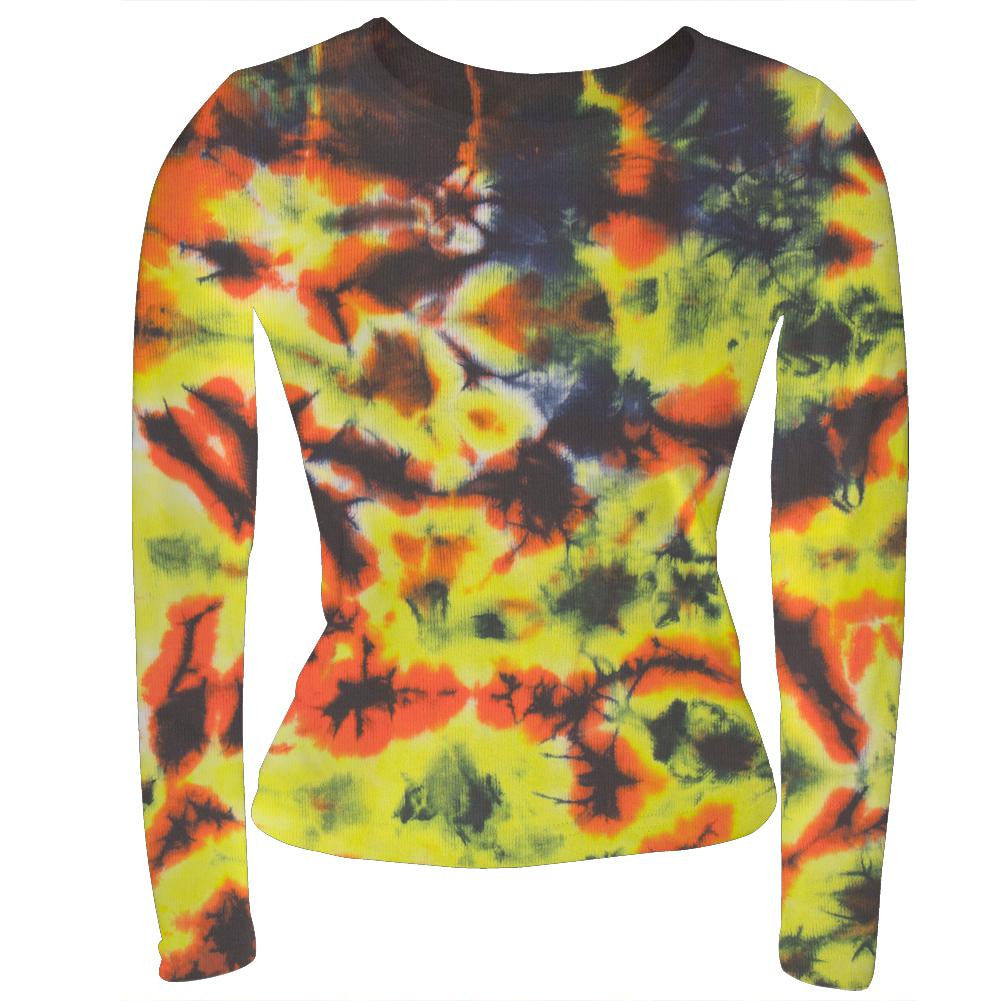 Smokey Flame - Juniors Long Sleeve Babydoll Tie-Dye T-Shirt Juniors Babydolls Old Glory