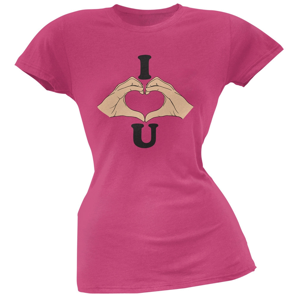 I Love You Hands Berry Pink Soft Juniors T-Shirt Juniors T-Shirts Old Glory 2XL Pink