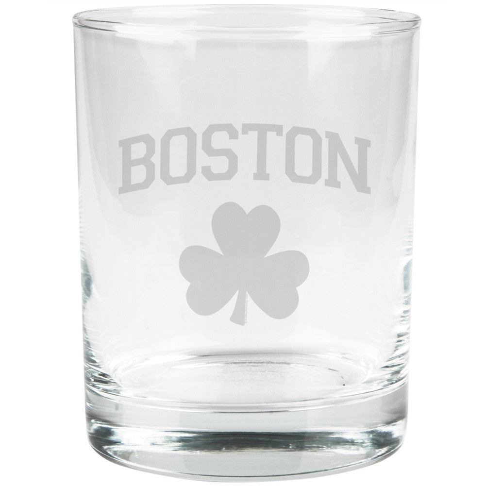 St. Patricks Day - Boston Shamrock Etched Glass Tumbler Tumblers Old Glory
