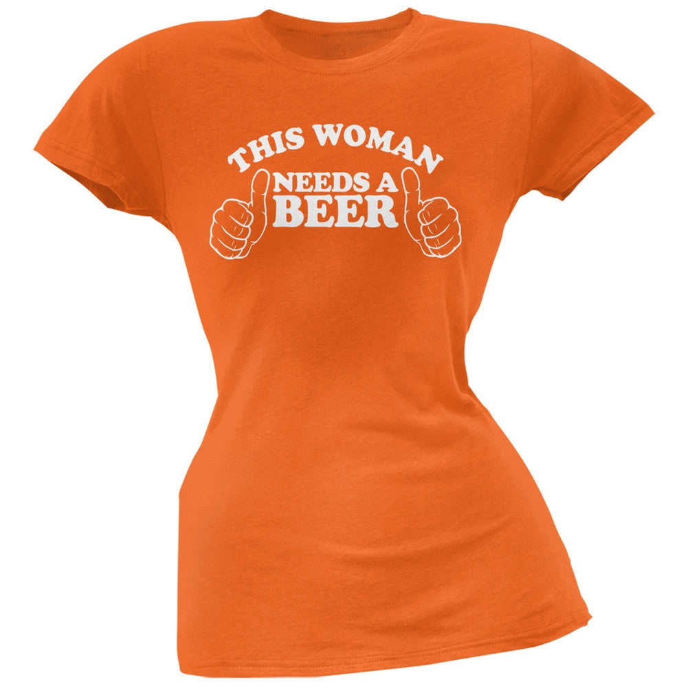St. Patricks Day - This Woman Needs a Beer Orange Soft Juniors T-Shirt Juniors T-Shirts Old Glory 2XL Orange