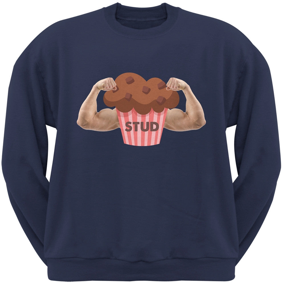 Stud Muffin Double Bicep Navy Adult Crew Neck Sweatshirt Men's Sweatshirts Old Glory 2XL Blue