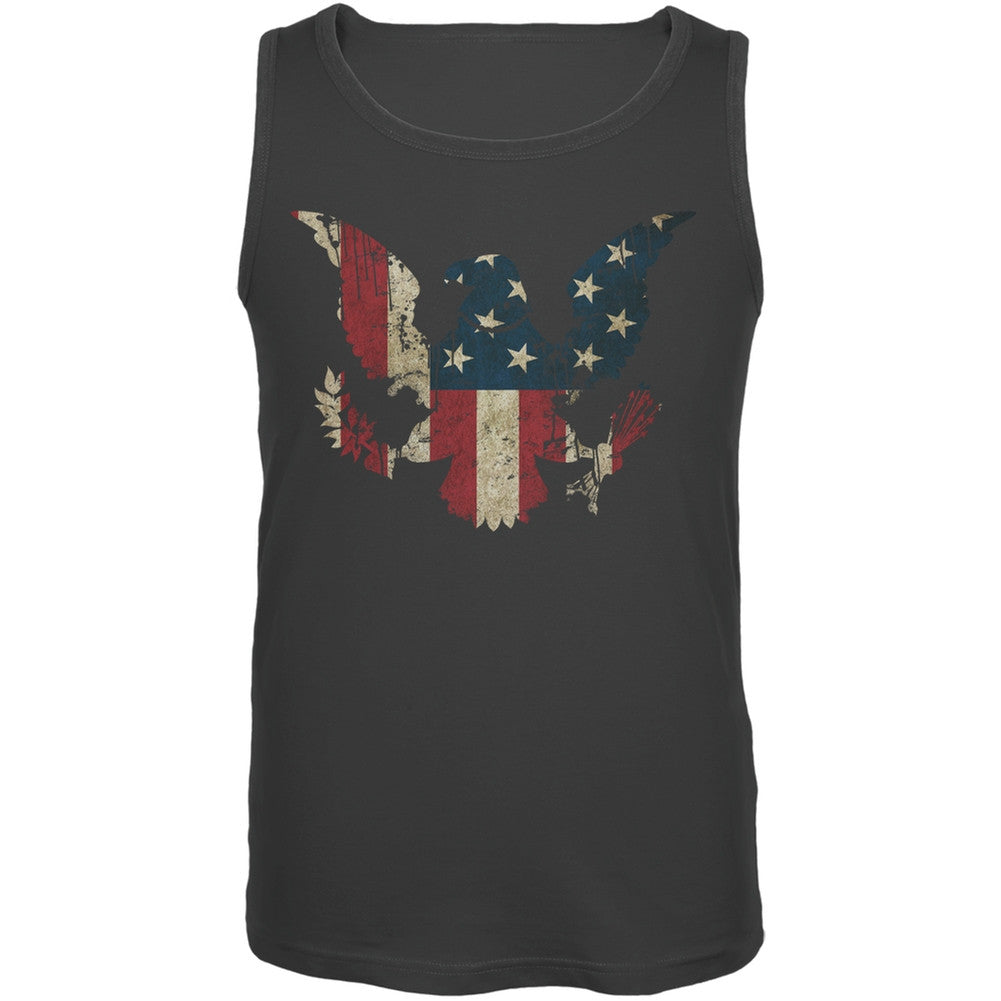 Eagle Distressed Flag Charcoal Grey Adult Tank Top Men's Tank Tops Old Glory 2XL Grey