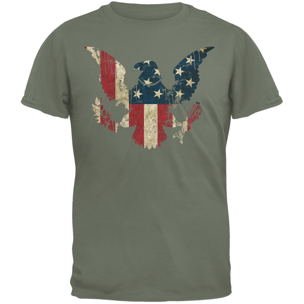 Eagle Distressed Flag Military Green Adult T-Shirt Men's T-Shirts Old Glory 2XL Green