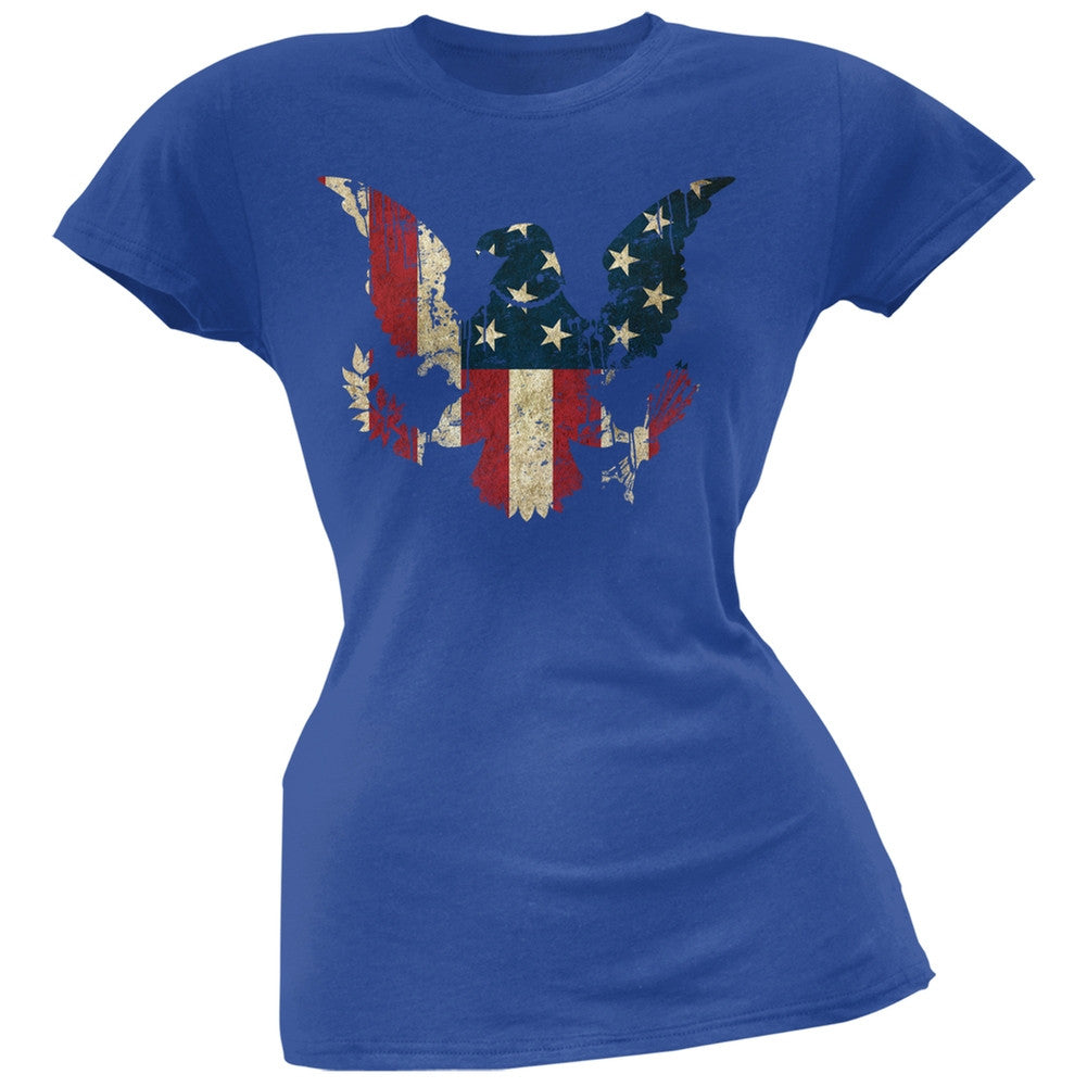 Eagle Distressed Flag Royal Soft Juniors T-Shirt Juniors T-Shirts Old Glory 2XL Blue