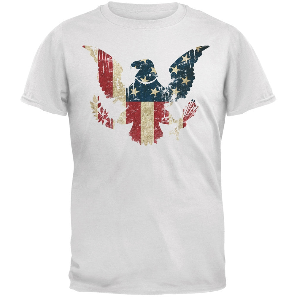 Eagle Distressed Flag White Adult T-Shirt Men's T-Shirts Old Glory 2XL White