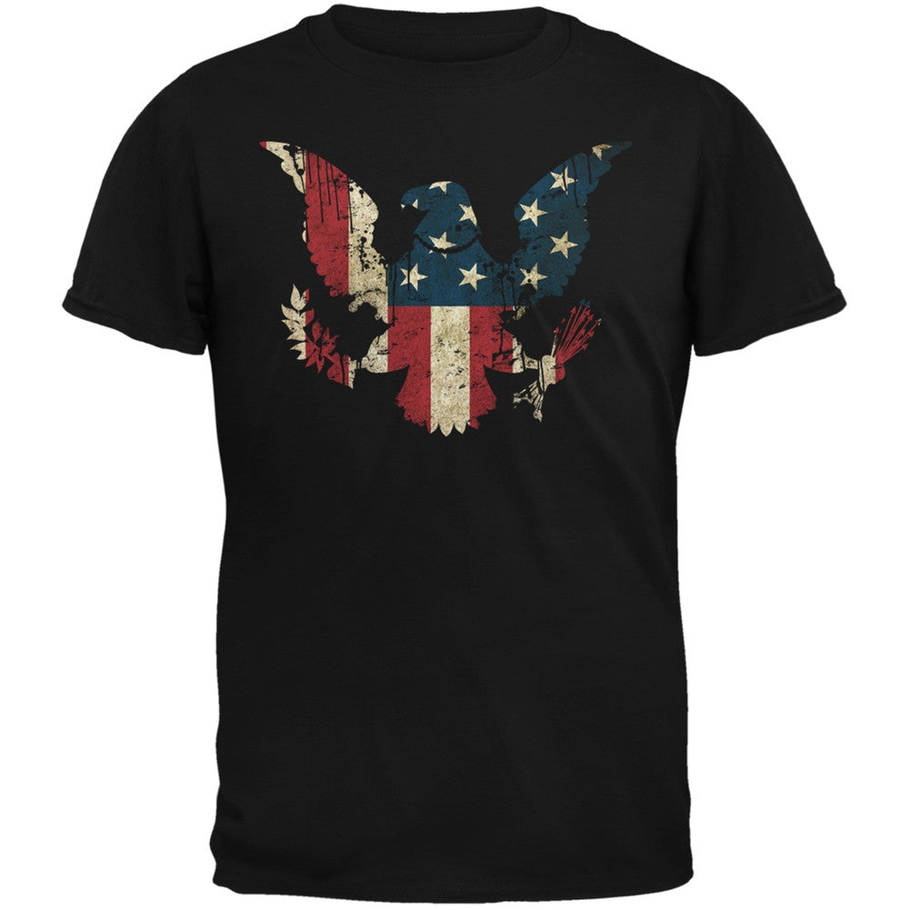 Eagle Distressed American Flag Black Youth T-Shirt Youth T-Shirts Old Glory LG Black