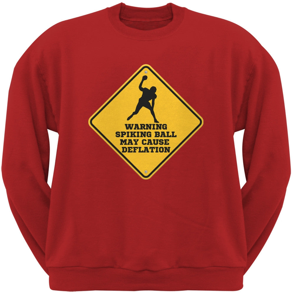 Warning Spiking Ball May Cause Deflation Red Adult Crew Neck Sweatshirt Men's Sweatshirts Old Glory 2XL Red