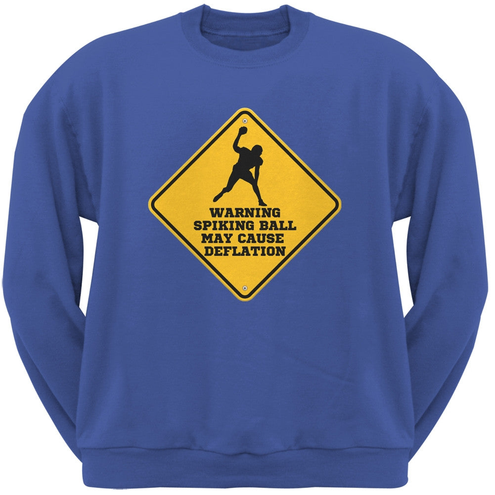 Warning Spiking Ball May Cause Deflation Royal Adult Crew Neck Sweatshirt Men's Sweatshirts Old Glory 2XL Blue
