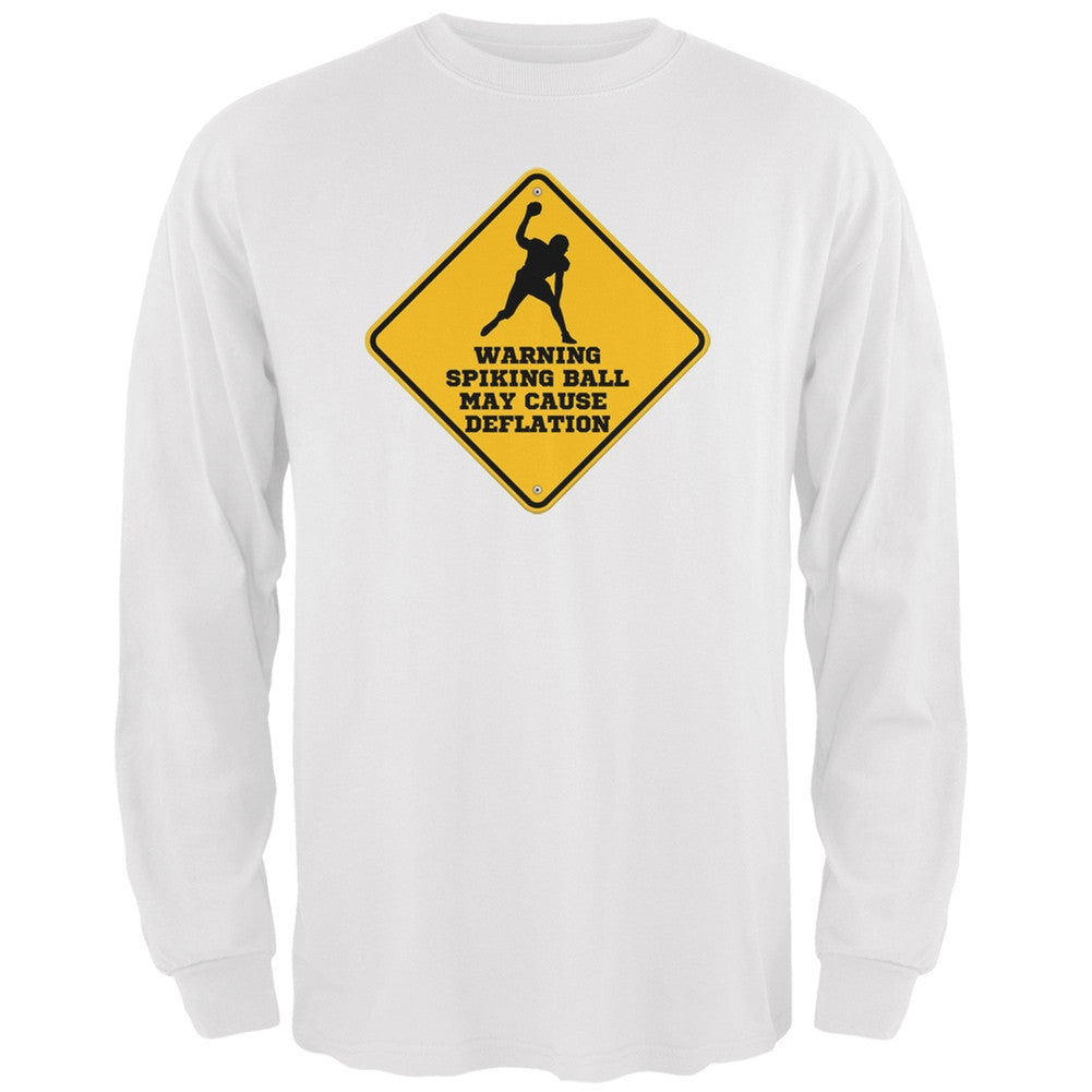 Warning Spiking Ball May Cause Deflation White Adult Long Sleeve T-Shirt Men's Long Sleeves Old Glory 2XL White