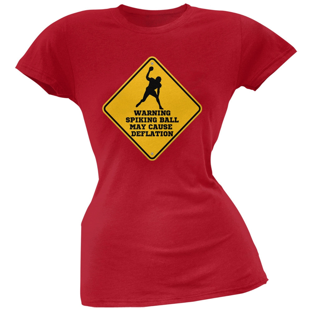 Warning Spiking Ball May Cause Deflation Red Soft Juniors T-Shirt Juniors T-Shirts Old Glory 2XL Red