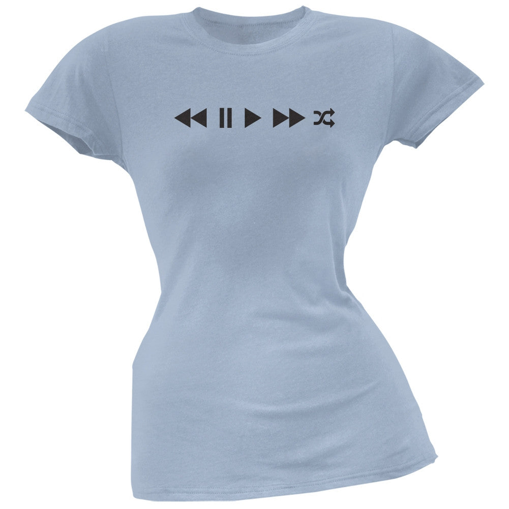 Play Buttons Light Blue Soft Juniors T-Shirt Juniors T-Shirts Old Glory 2XL Blue