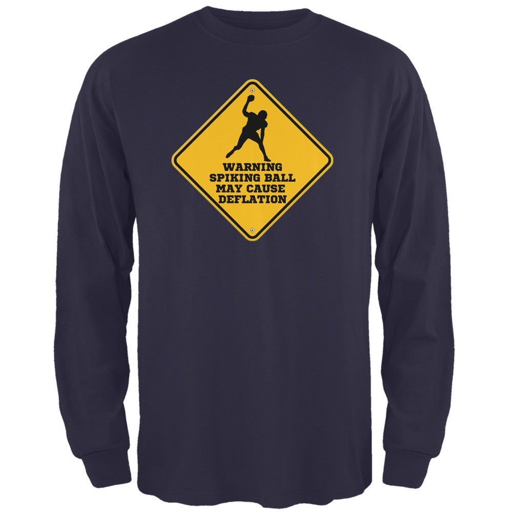Warning Spiking Ball May Cause Deflation Navy Adult Long Sleeve T-Shirt Men's Long Sleeves Old Glory 2XL Blue