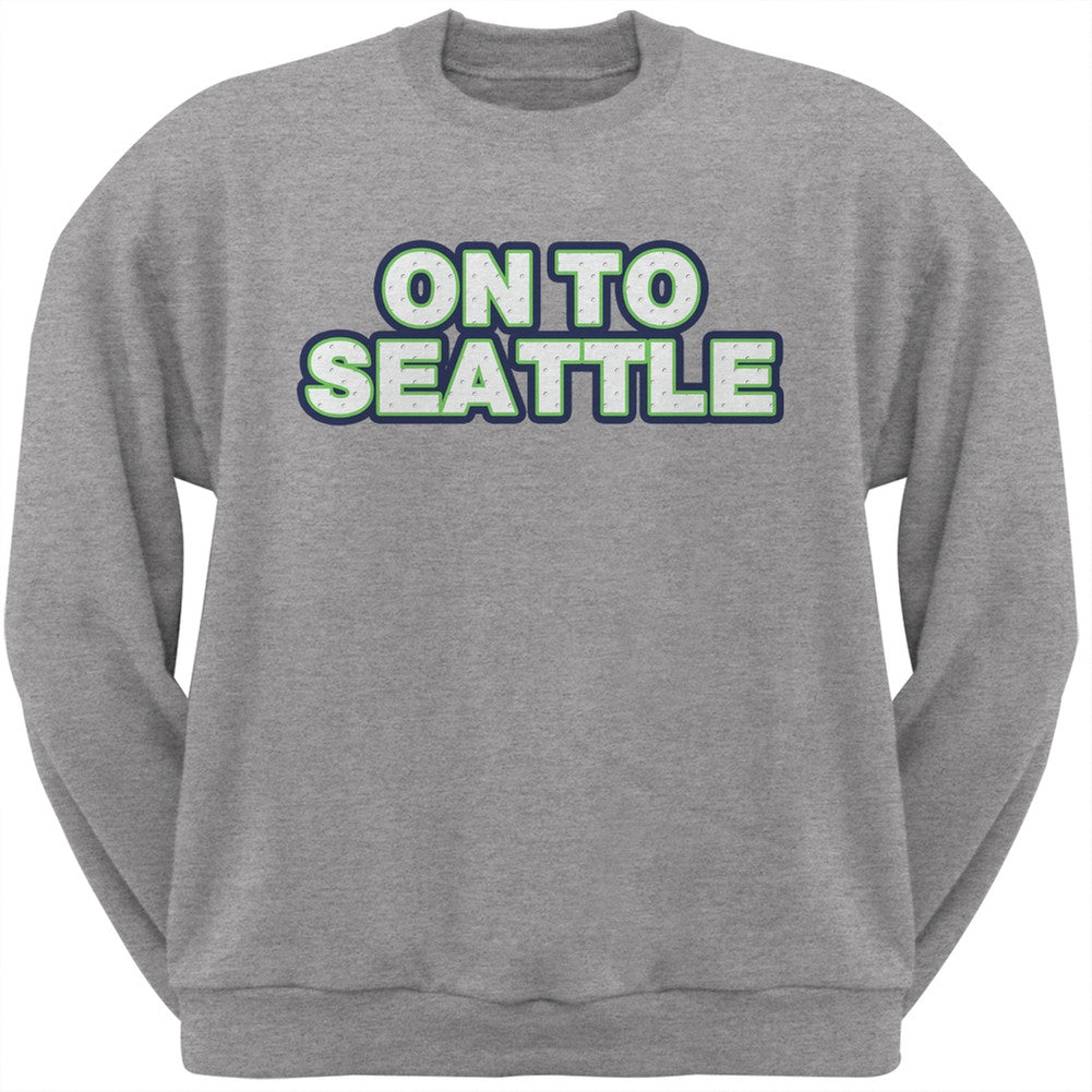 On to Seattle Heather Grey Adult Crew Neck Sweatshirt Men's Sweatshirts Old Glory 2XL Grey