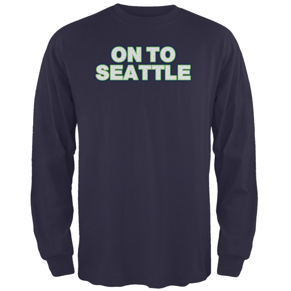 On to Seattle Navy Adult Long Sleeve T-Shirt Men's Long Sleeves Old Glory 2XL Blue