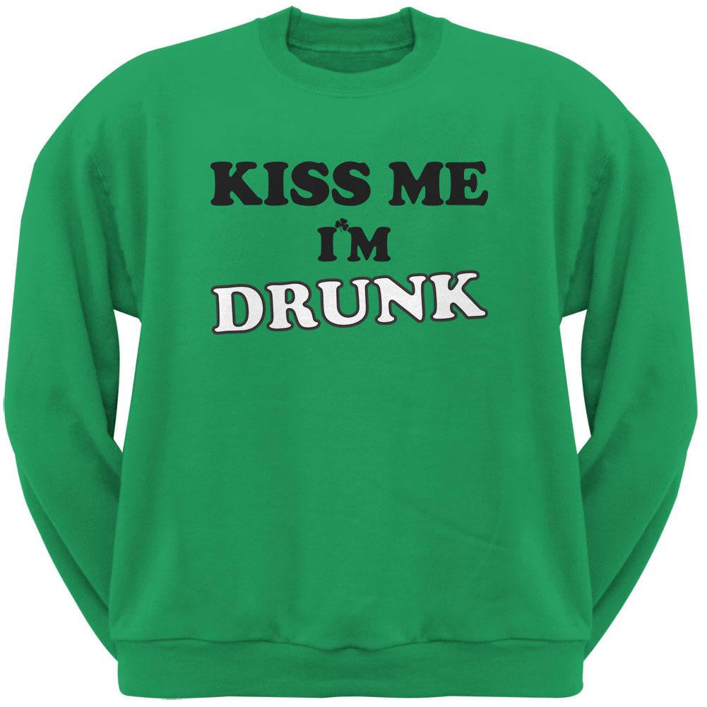 St. Patricks Day - Kiss Me I'm Drunk Green Adult Crew Neck Sweatshirt Men's Sweatshirts Old Glory 2XL Green