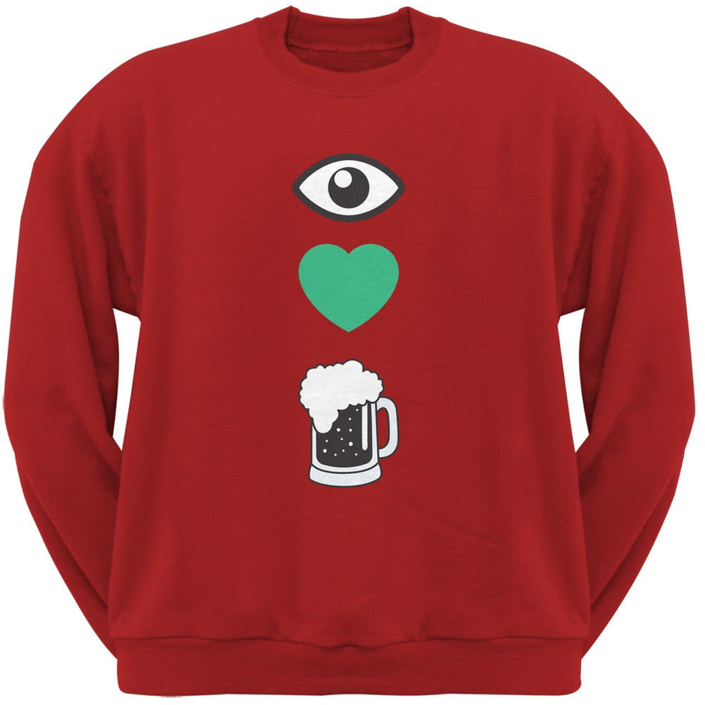 St. Patricks Day - Eye Heart Beer Red Adult Crew Neck Sweatshirt Men's Sweatshirts Old Glory 2XL Red