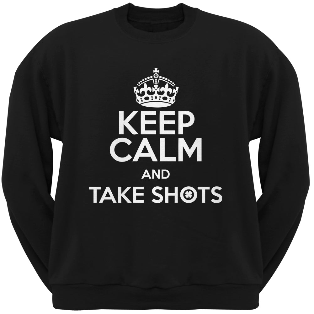 Keep Calm Take Shots Black Adult Crew Neck Sweatshirt Men's Sweatshirts Old Glory 2XL Black