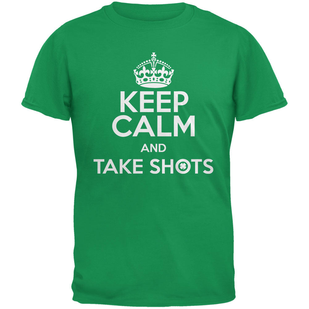 Keep Calm Take Shots Irish Green Adult T-Shirt Men's T-Shirts Old Glory 2XL Green