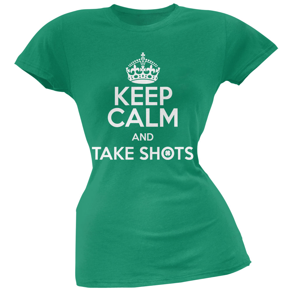 Keep Calm Take Shots Kelly Green Soft Juniors T-Shirt Juniors T-Shirts Old Glory 2XL Green