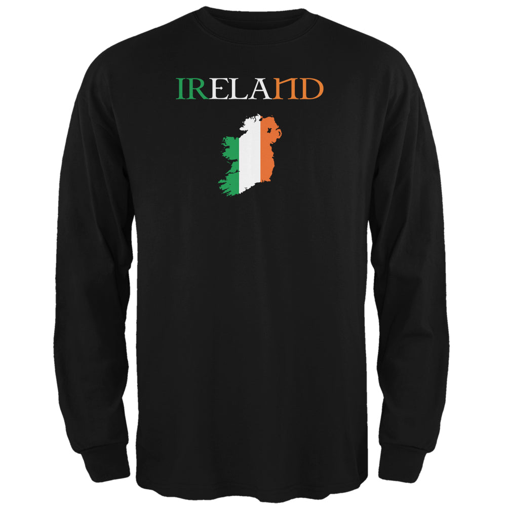 St. Patricks Day - Ireland Map Black Adult Long Sleeve T-Shirt Men's Long Sleeves Old Glory 2XL Black