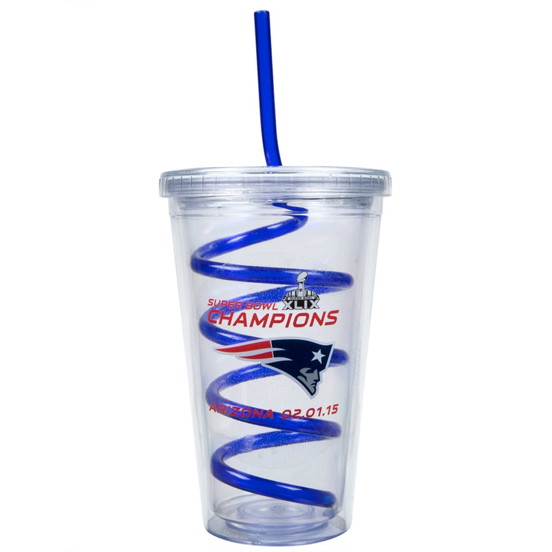 New England Patriots - Logo Super Bowl 49 Champs 16 Oz. Acrylic Tumbler With Swirl Straw Travel Mugs Old Glory