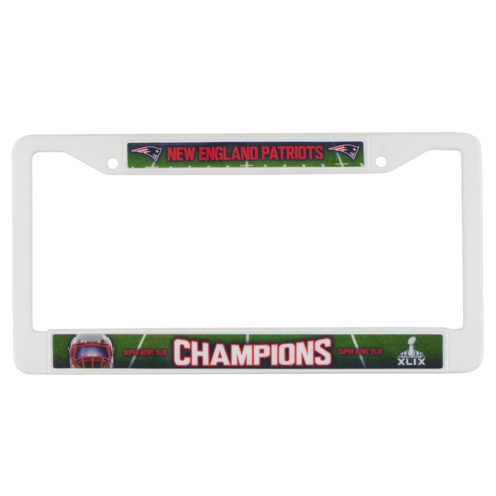 New England Patriots - Super Bowl 49 Champions Helmet & Field Collage Plastic License Plate Frame License Plate Frames Old Glory OS White