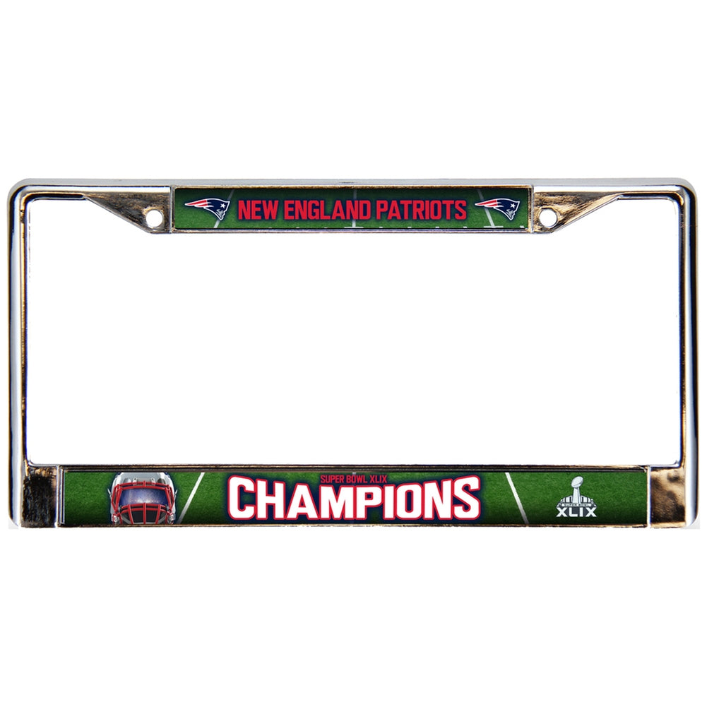 New England Patriots - Super Bowl 49 Champions Helmet & Field Collage Chrome License Plate Frame License Plate Frames Old Glory OS Grey