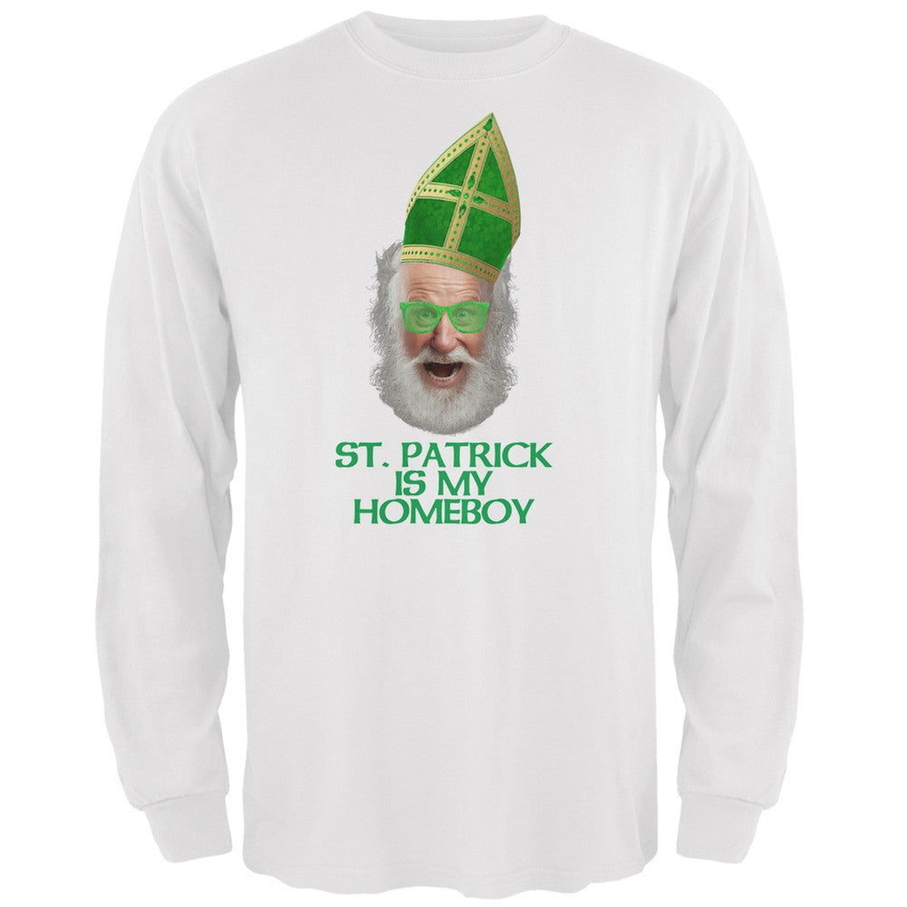 St. Patrick is My Homeboy White Adult Long Sleeve T-Shirt Men's Long Sleeves Old Glory 2XL White