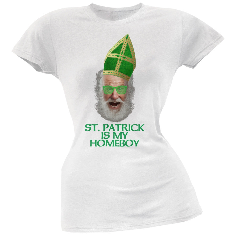 St. Patrick is My Homeboy White Soft Juniors T-Shirt Juniors T-Shirts Old Glory 2XL White