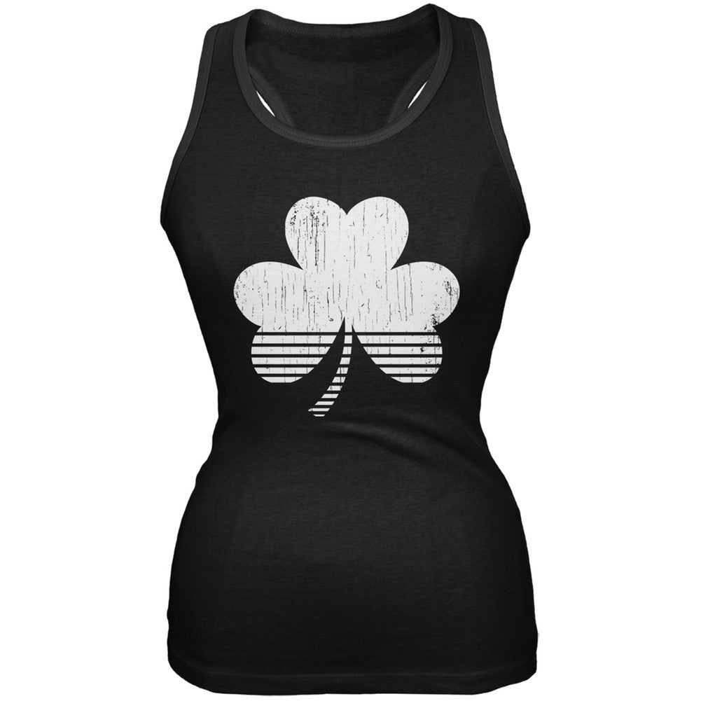 Sporty Shamrock Black Soft Juniors Tank Top Juniors Tank Tops Old Glory 2XL Black