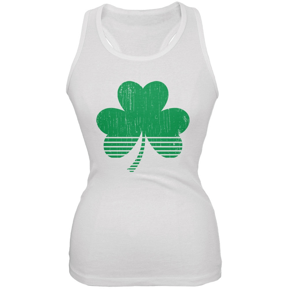 Sporty Shamrock White Soft Juniors Tank Top Juniors Tank Tops Old Glory 2XL White