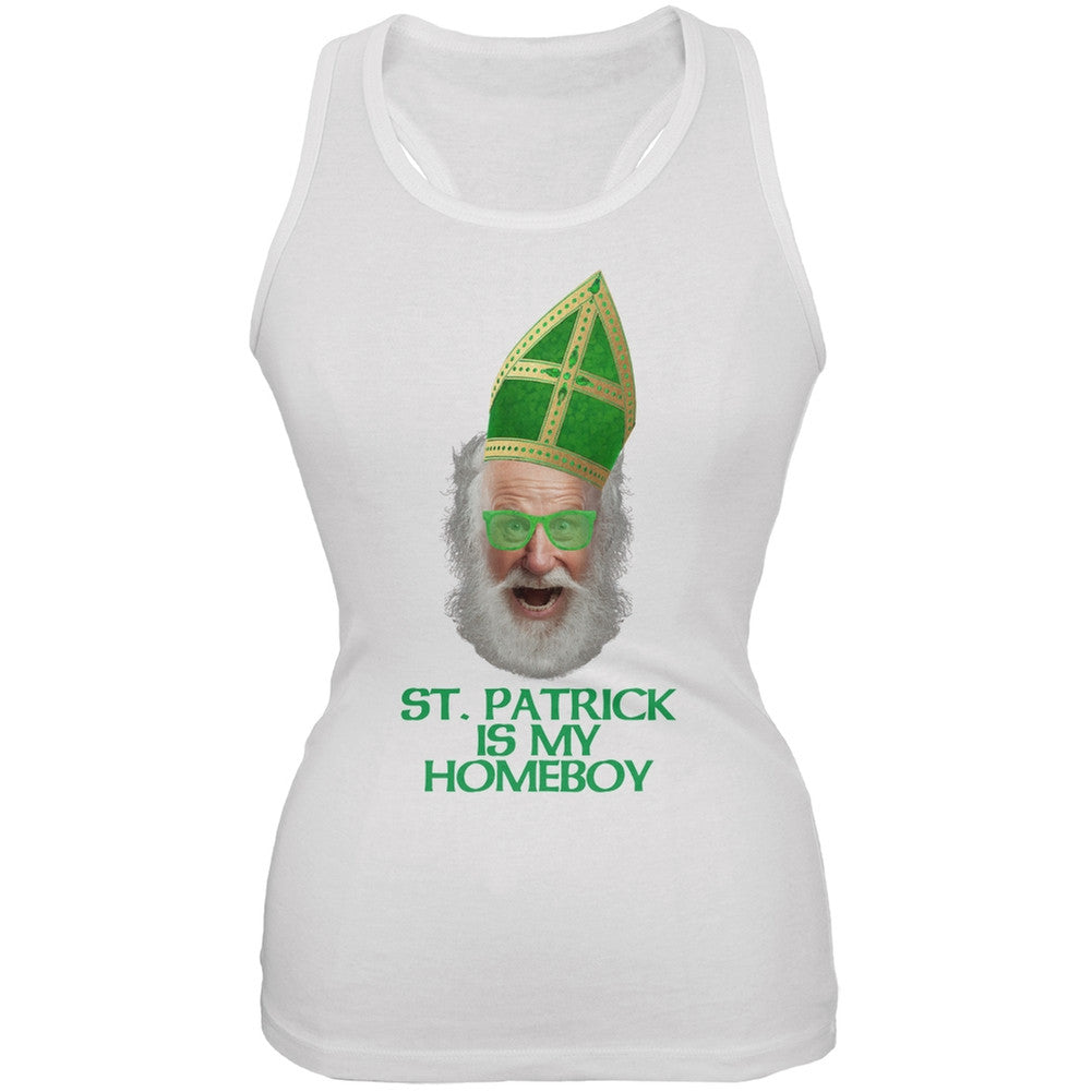St. Patrick is My Homeboy White Soft Juniors Tank Top Juniors Tank Tops Old Glory 2XL White