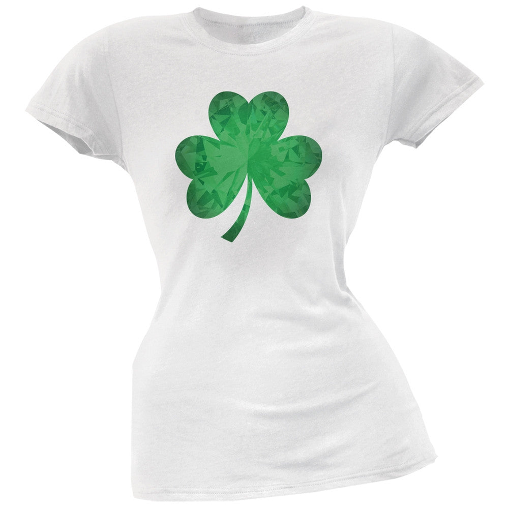 St. Patricks Day - Jeweled Shamrock White Soft Juniors T-Shirt Juniors T-Shirts Old Glory 2XL White
