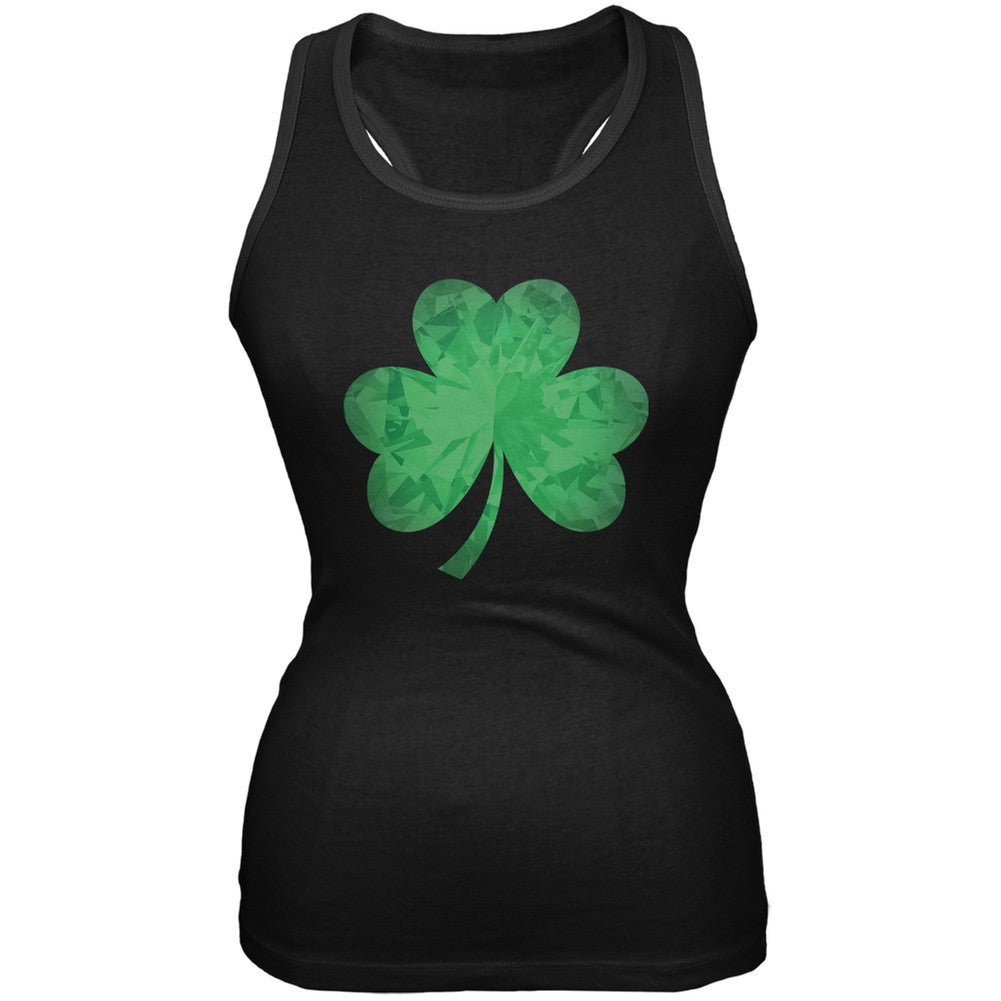 St. Patricks Day - Jeweled Shamrock Black Soft Juniors Tank Top Juniors Tank Tops Old Glory 2XL Black