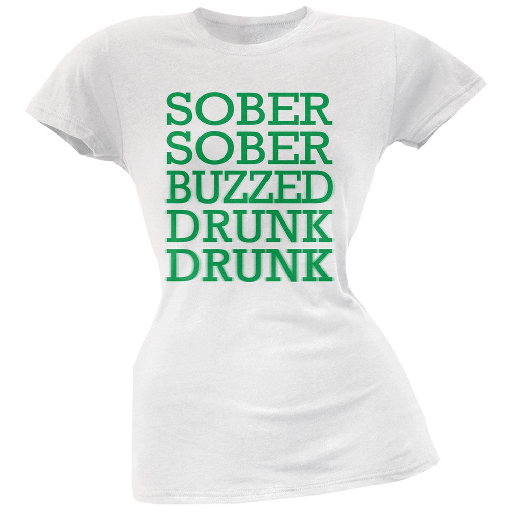 St. Patrick's Day - Sober to Drunk White Soft Juniors T-Shirt Juniors T-Shirts Old Glory 2XL White