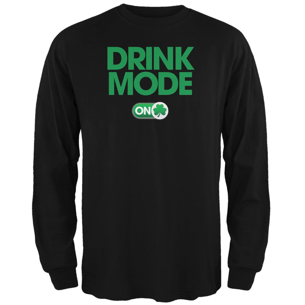 St. Patrick's Day - Drink Mode On Black Adult Long Sleeve T-Shirt Men's Long Sleeves Old Glory 2XL Black