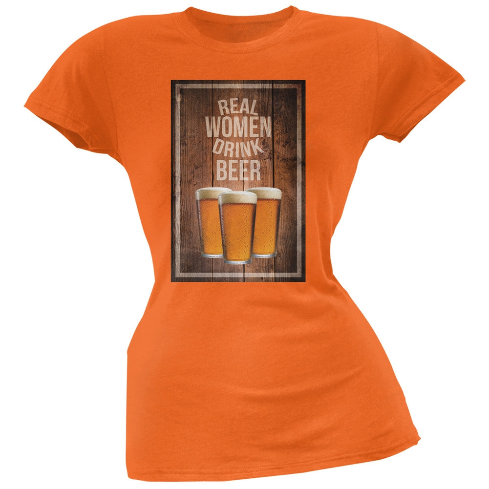 St. Patricks Day - Real Women Drink Beer Orange Soft Juniors T-Shirt Juniors T-Shirts Old Glory 2XL Orange