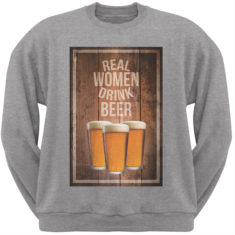 St. Patricks Day - Real Women Drink Beer Heather Grey Adult Sweatshirt Men's Sweatshirts Old Glory 2XL Grey