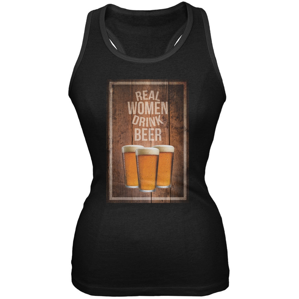 St. Patricks Day - Real Women Drink Beer Black Soft Juniors Tank Top Juniors Tank Tops Old Glory 2XL Black