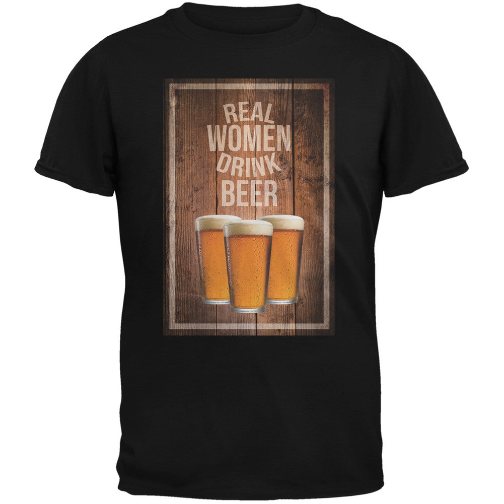 St. Patricks Day - Real Women Drink Beer Black Adult T-Shirt Men's T-Shirts Old Glory 2XL Black